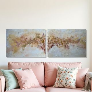 2 Cuadros Abstractos gran tamaño Beige y Dorado