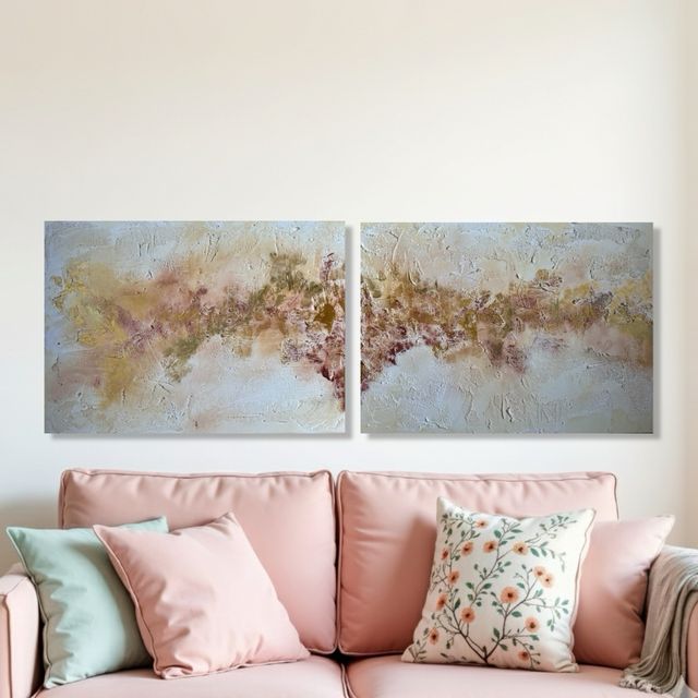 2 Cuadros Abstractos gran tamaño Beige y Dorado