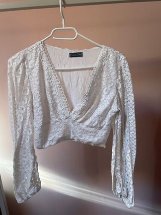 Blusa blanca Inside encaje manga larga XS