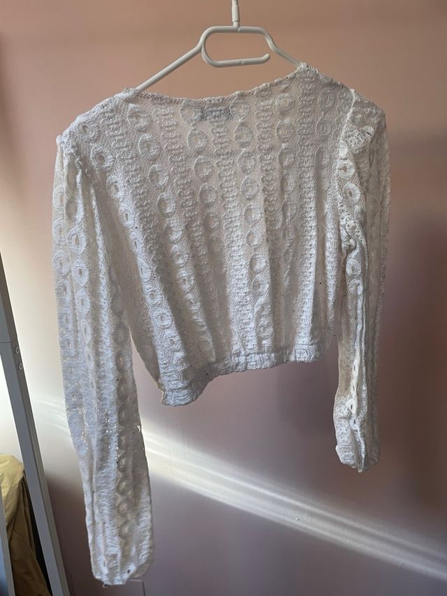 Blusa blanca Inside encaje manga larga XS