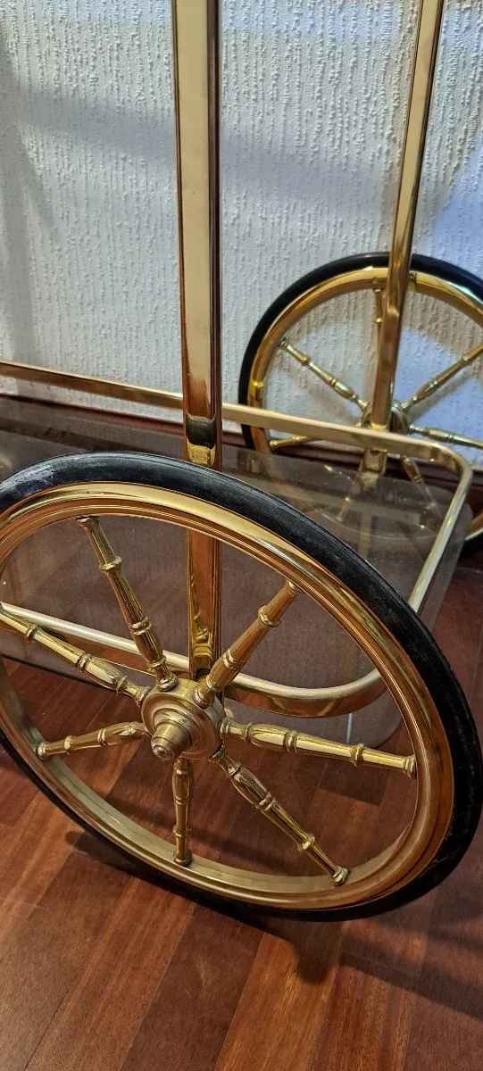 Carrito camarera vintage cristal y metal dorado