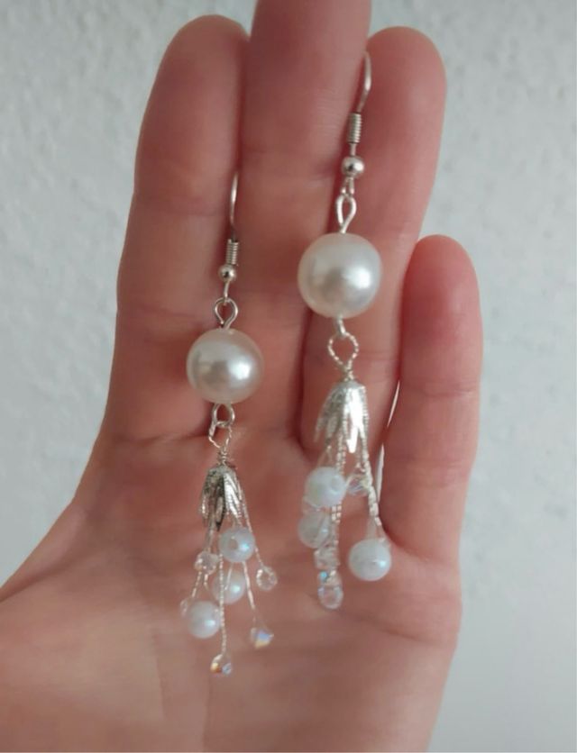 Pendientes perla y cristal plata