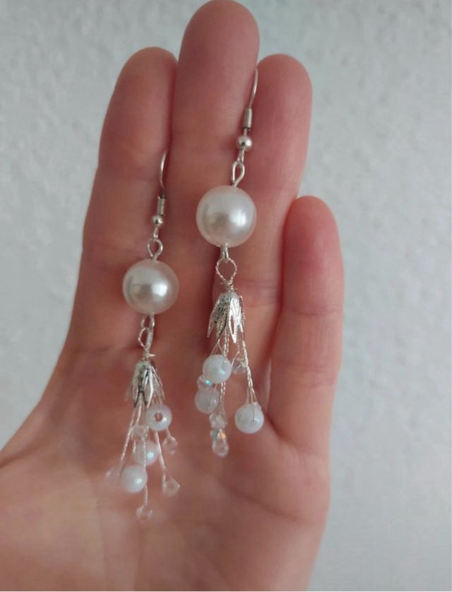 Pendientes perla y cristal plata