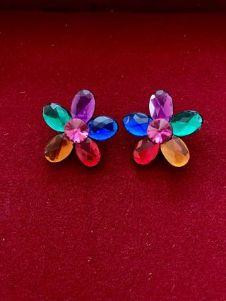 Pendientes vintage flor piedras multicolor