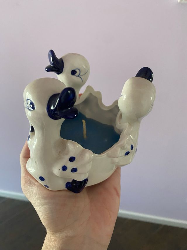 Candela con anatroccoli in ceramica