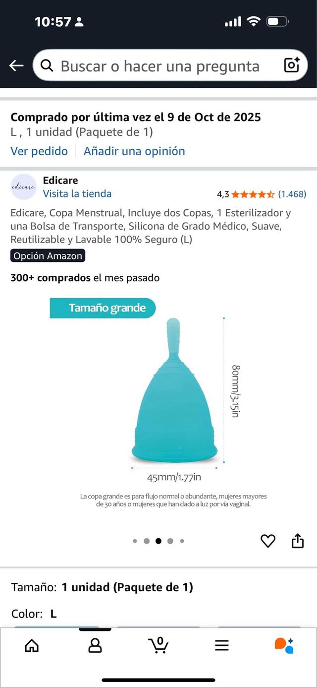 Copa menstrual Edicare silicona 0 tóxicos