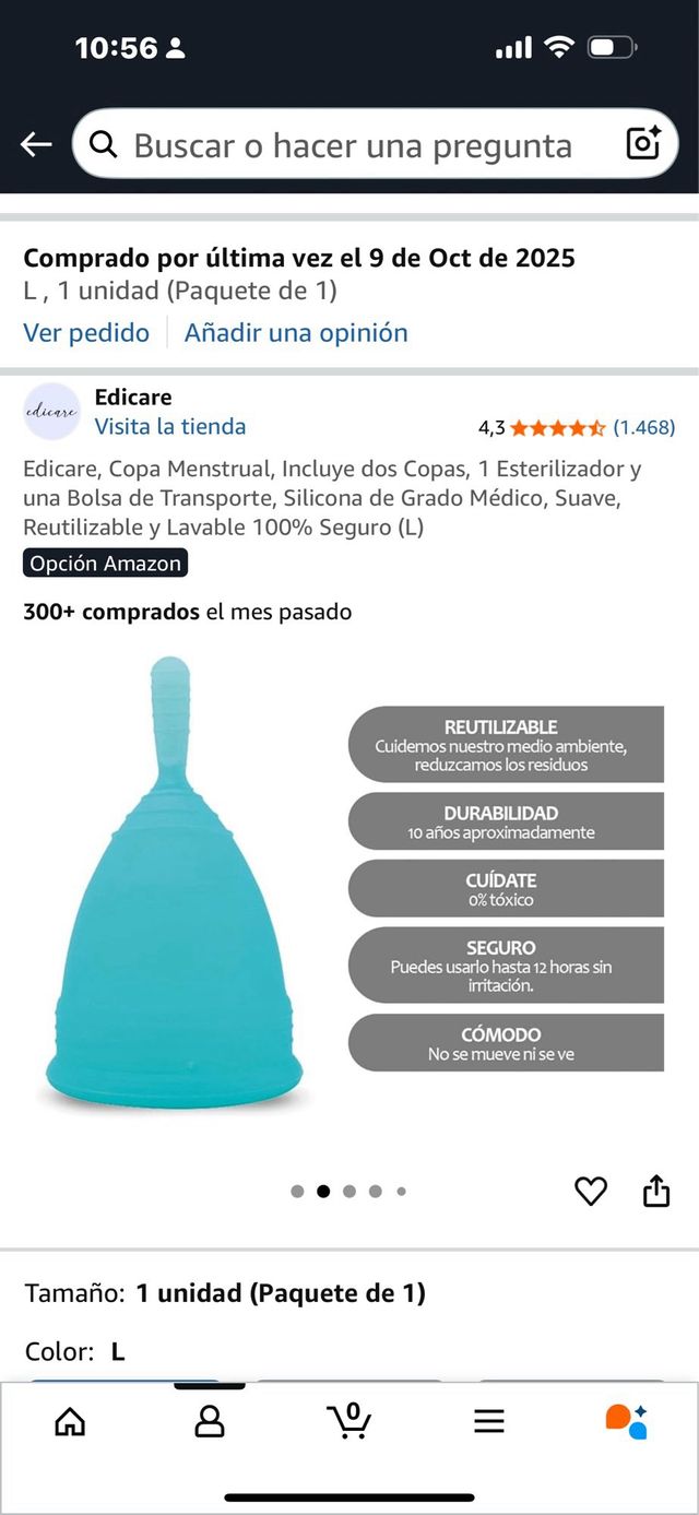 Copa menstrual Edicare silicona 0 tóxicos