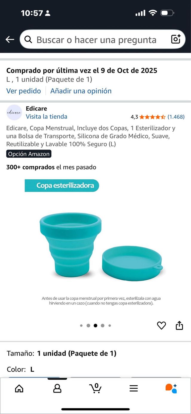 Copa menstrual Edicare silicona 0 tóxicos