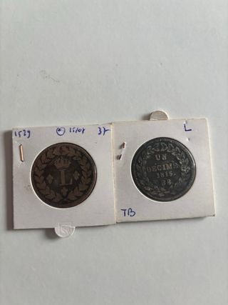 2 Monedas Francia 1815 Un Decime BB