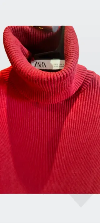 Vestido midi Zara rojo manga abullonada