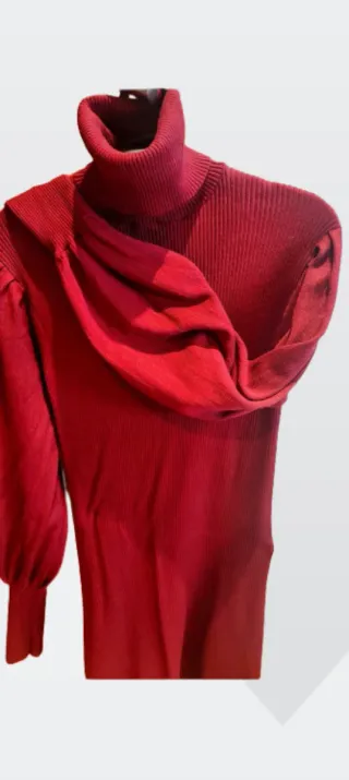 Vestido midi Zara rojo manga abullonada