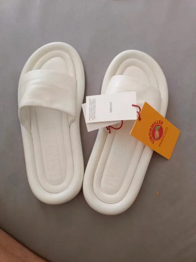 Sandalias Mango Piel Blancas Talla 38-39