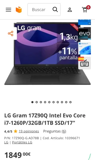LG 17Z90Q Portátil Negro