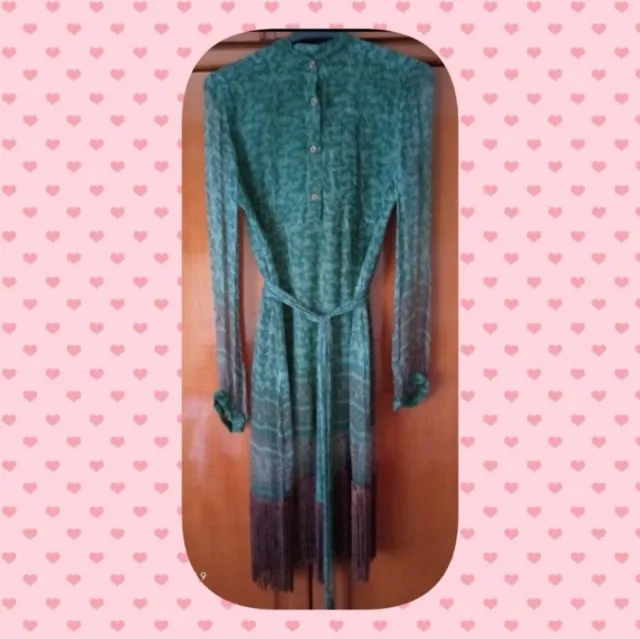 Vestido Strena verde con flecos M