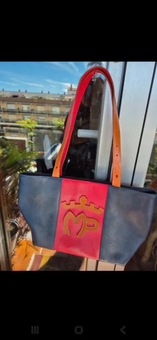 Bolso Montepicaza Cuero Ecológico Azul y Rojo