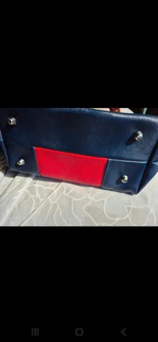 Bolso Montepicaza Cuero Ecológico Azul y Rojo