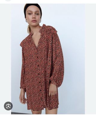 Vestido Zara floral naranja y negro