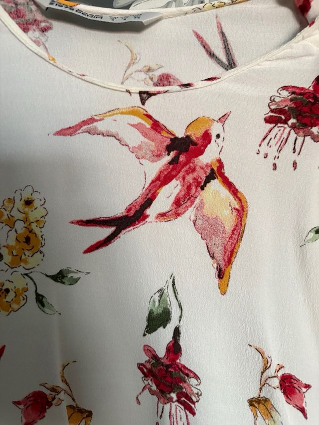 Zara Top Asimétrico Estampado Pájaros
