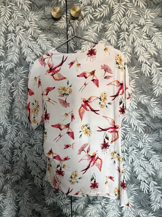 Zara Top Asimétrico Estampado Pájaros