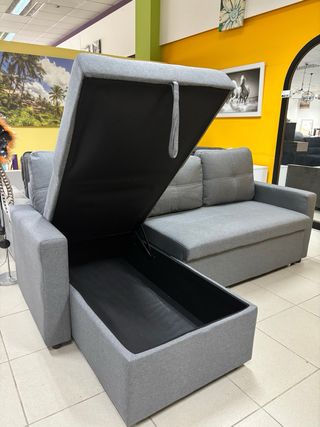 Sofá Chaise Longue Cama Gris con Arcón