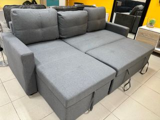 Sofá Chaise Longue Cama Gris con Arcón