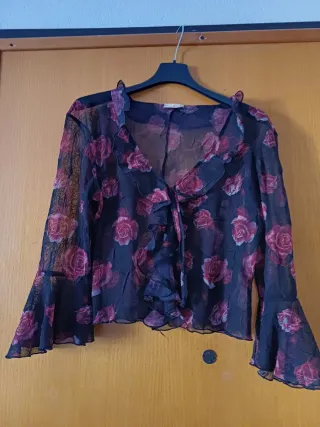 Camicetta corta donna voile fiori rossi