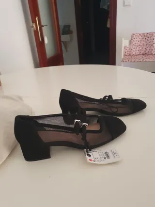 Zapatos Zara Negros Malla T-Strap  