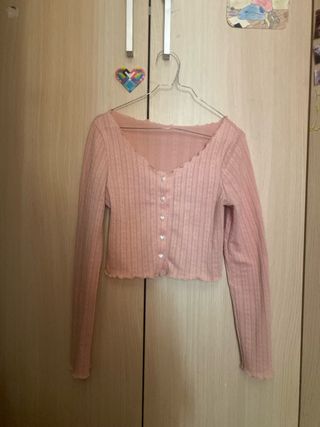 Cardigan rosa corto con botones di SHEIN
