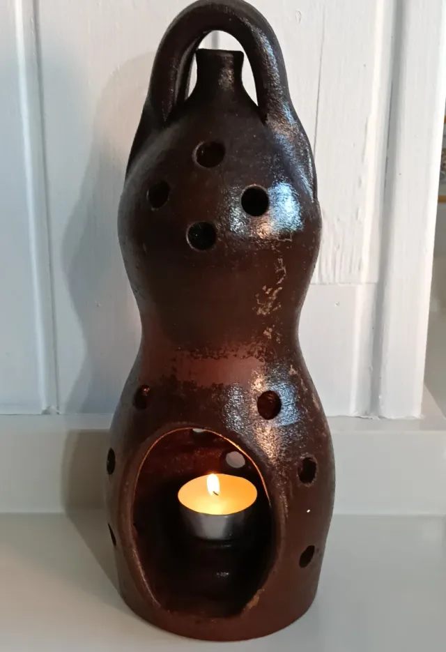 Portacandele in ceramica marrone
