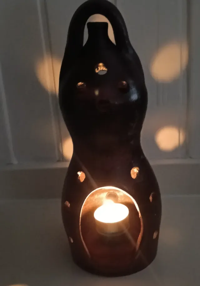 Portacandele in ceramica marrone