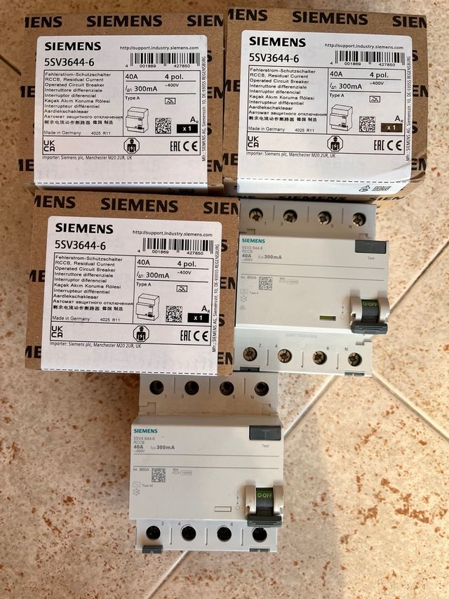 Siemens 5SV3644-6 Diferencial 40A 300mA 4 Polos