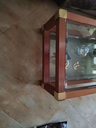Mesa centro cristal y madera