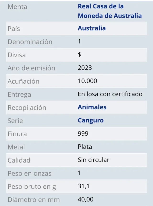 Moneda Plata 1 oz 999 CANGURO 30 Aniversario 2023