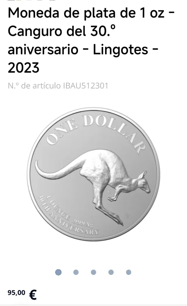 Moneda Plata 1 oz 999 CANGURO 30 Aniversario 2023