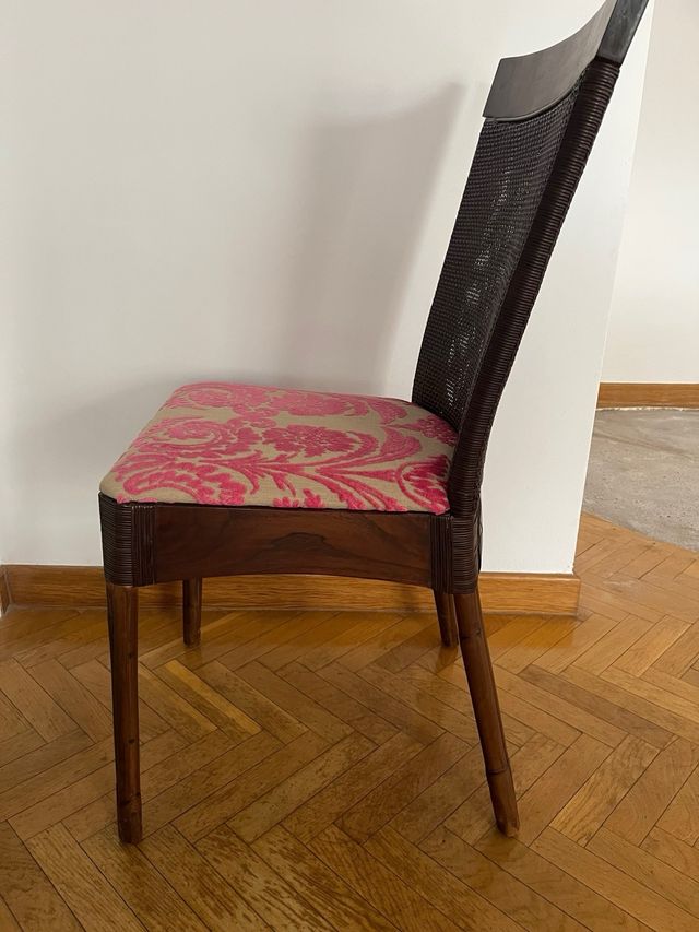 6 Sillas de Comedor Ratán y Madera