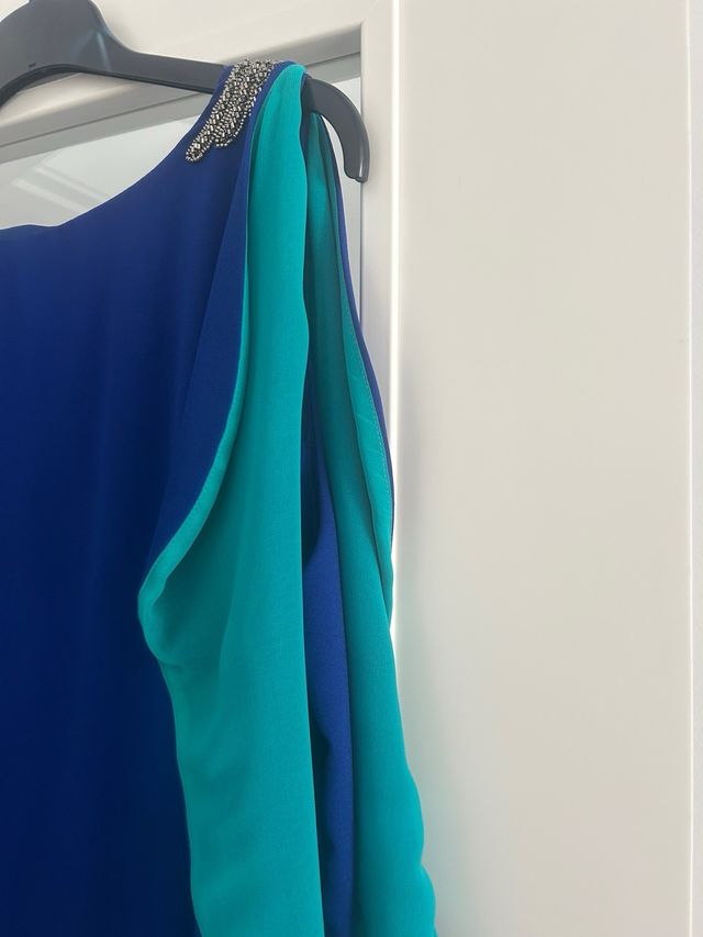 Vestido fiesta azul y turquesa