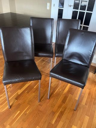Set di 4 sedie da pranzo in pelle marrone