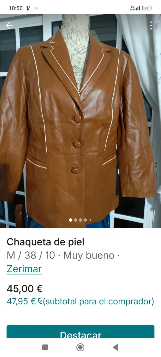 Chaqueta de piel marrón Zerimar Talla 38