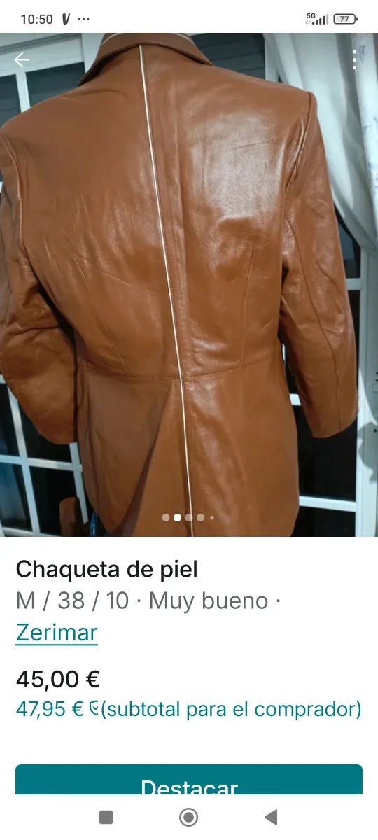 Chaqueta de piel marrón Zerimar Talla 38