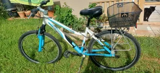 Bicicleta de montaña blanca y azul