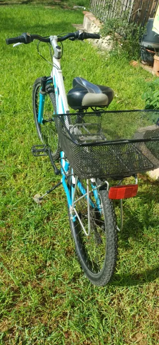Bicicleta de montaña blanca y azul