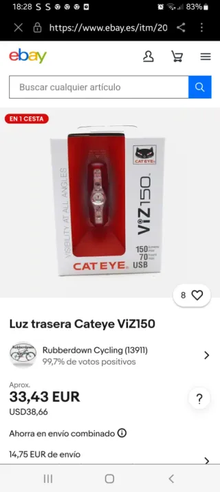Luz Bicicleta Cat Eye VIZ150 USB