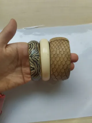 Lote 3 Brazaletes Diseño Animal Print y Marfil