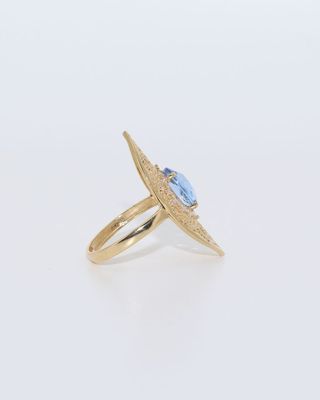 LANZADERA PEQUEÑA PIEDRA AZUL Y CIRCONITAS 18K
