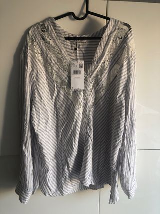 Camisa Violeta Rayas Encaje Talla XXL