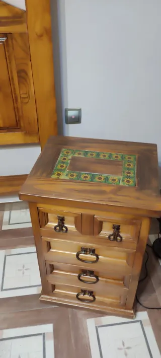 Mesitas de noche rústicas madera y cerámica