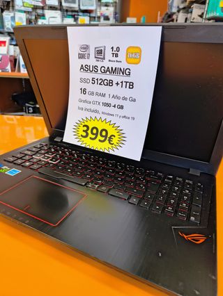 Portátil Asus Gaming i7 16GB RAM 512GB SSD + 1TB