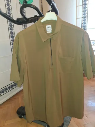Camisa Zara Hombre Verde Oliva Cremallera