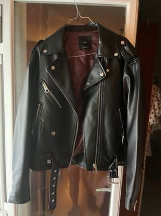 Cazadora Biker Oversize Mango Negra