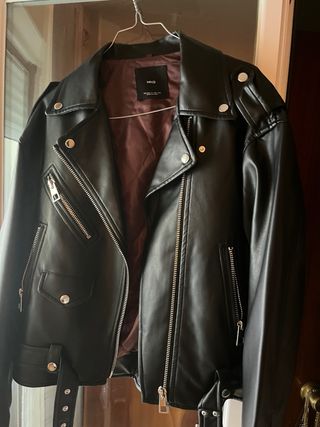 Cazadora Biker Oversize Mango Negra
